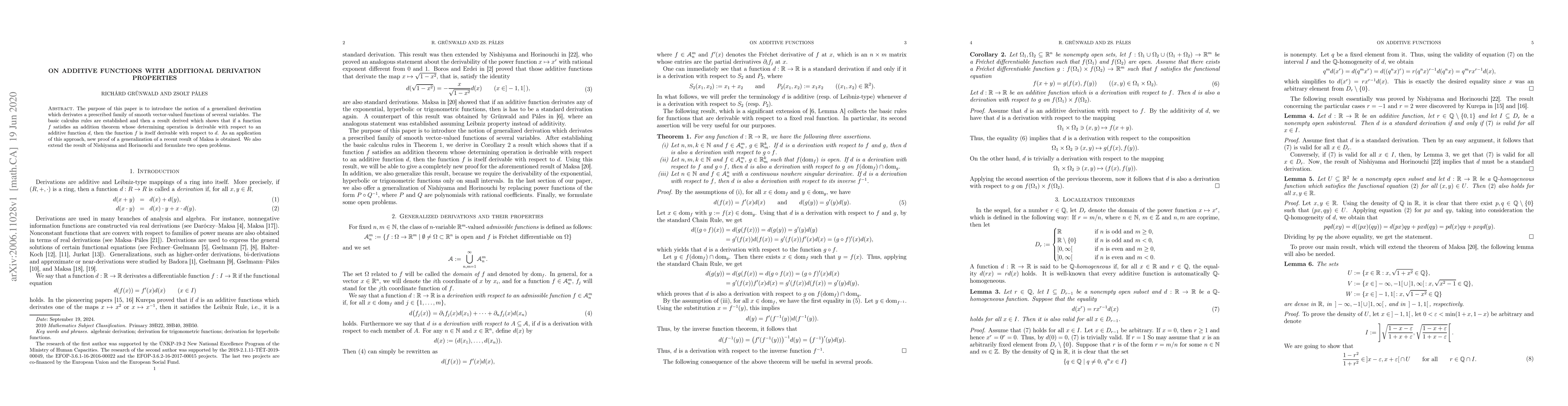 Thumbnail for On additive functions with additional derivation properties