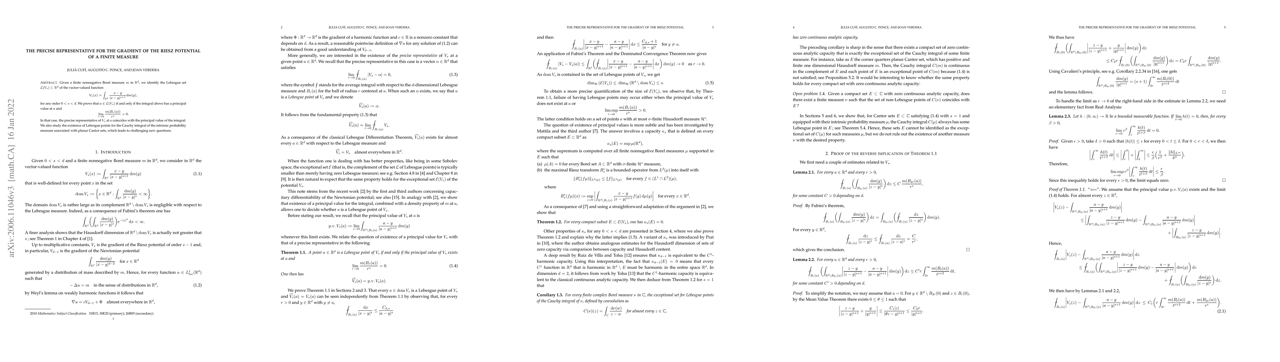 Thumbnail for The precise representative for the gradient of the Riesz potential of a
  finite measure