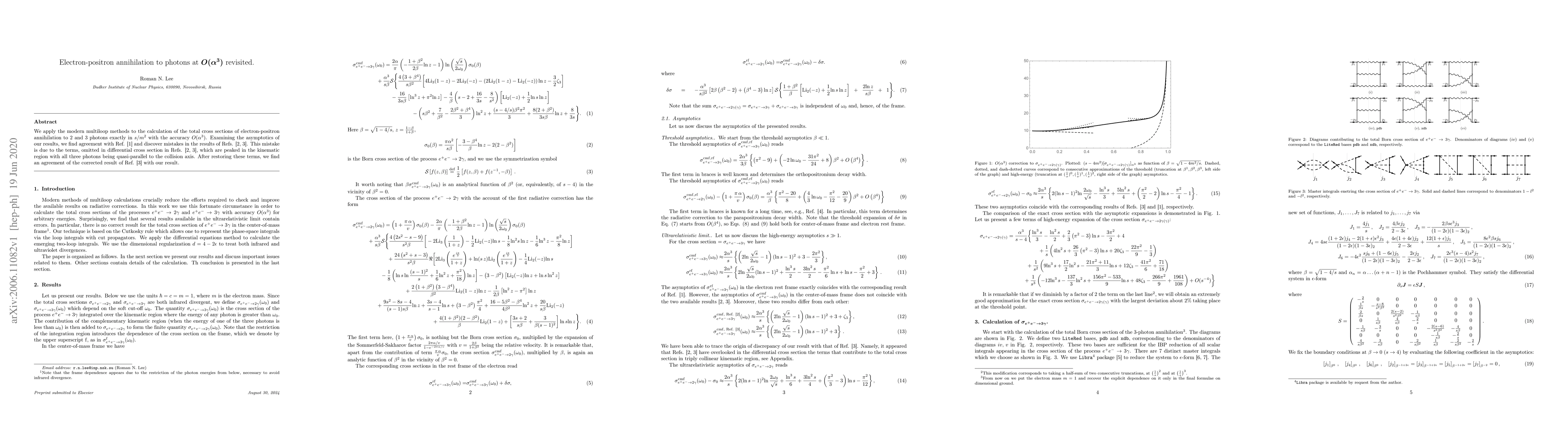 Thumbnail for Electron-positron annihilation to photons at $O(\alpha^3)$ revisited