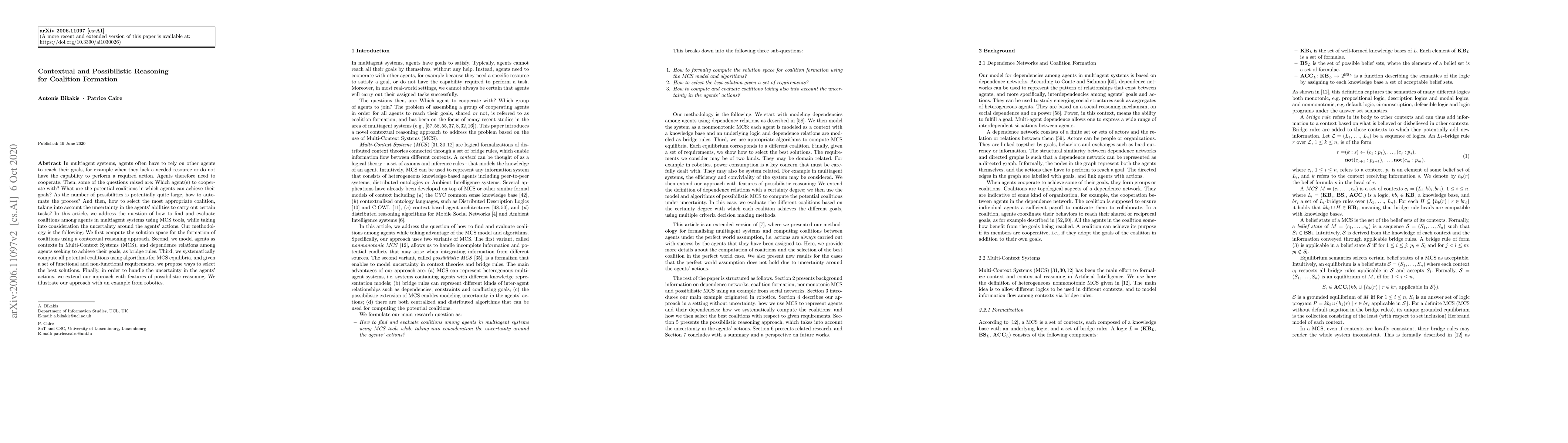 Thumbnail for Contextual and Possibilistic Reasoning for Coalition Formation