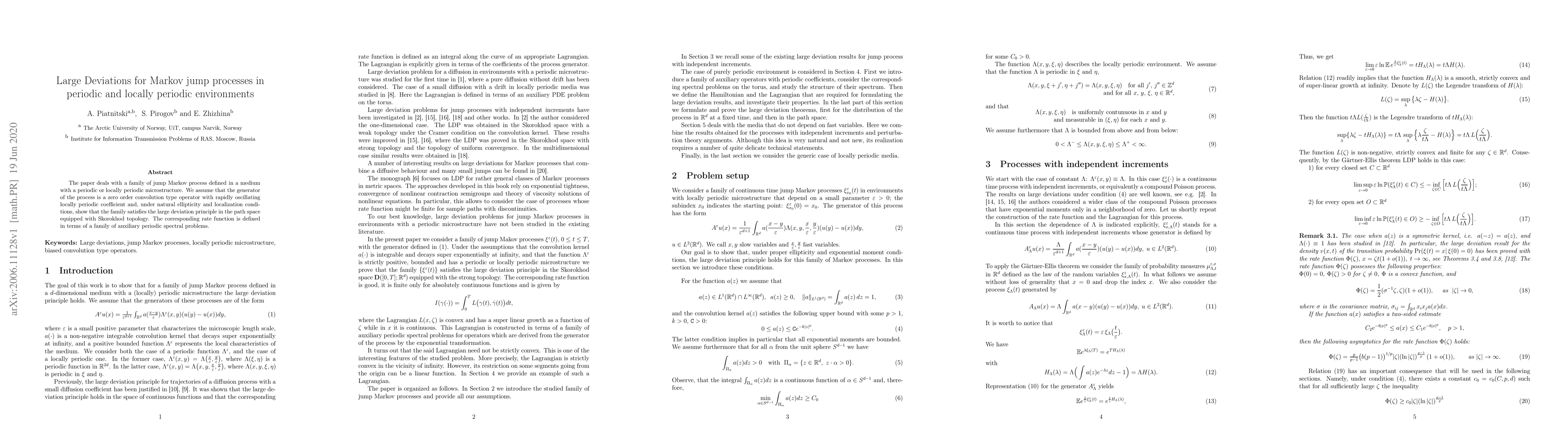 Thumbnail for Large Deviations for Markov jump processes in periodic and locally
  periodic environments