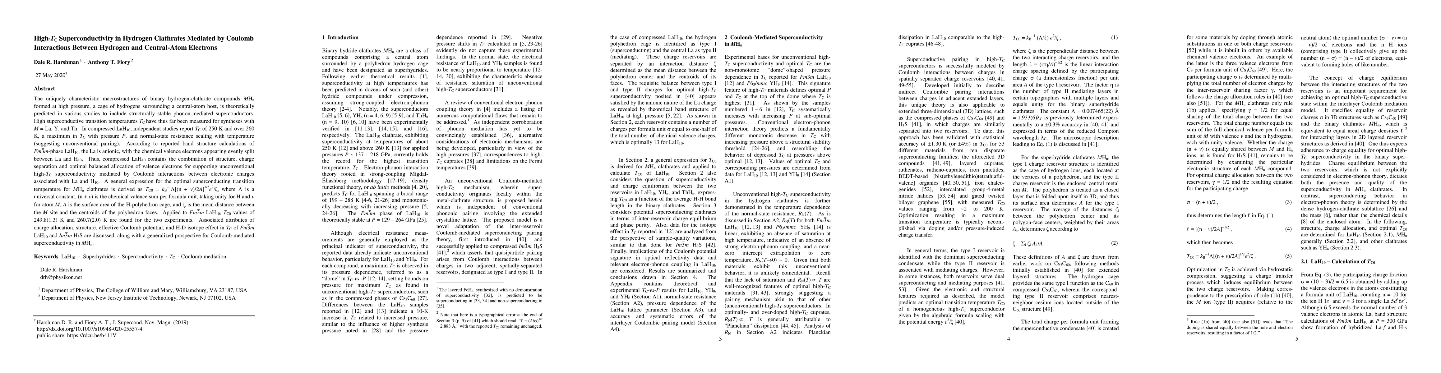 Thumbnail for High-$T$$_\textrm{C}$ Superconductivity in Hydrogen Clathrates Mediated
  by Coulomb Interactions between Hydrogen and Central-Atom Electrons