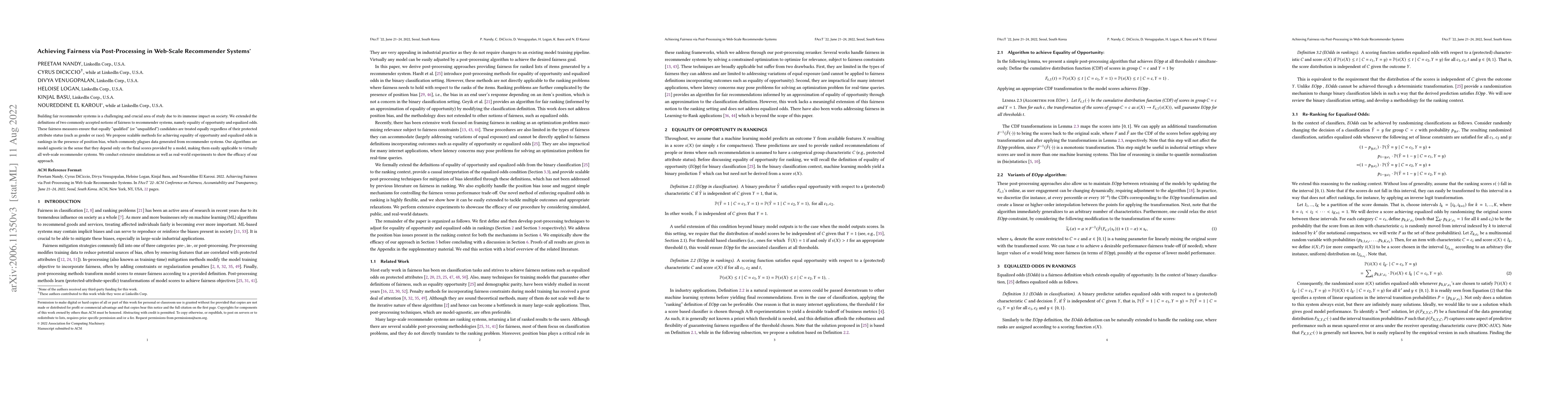 Thumbnail for Achieving Fairness via Post-Processing in Web-Scale Recommender Systems