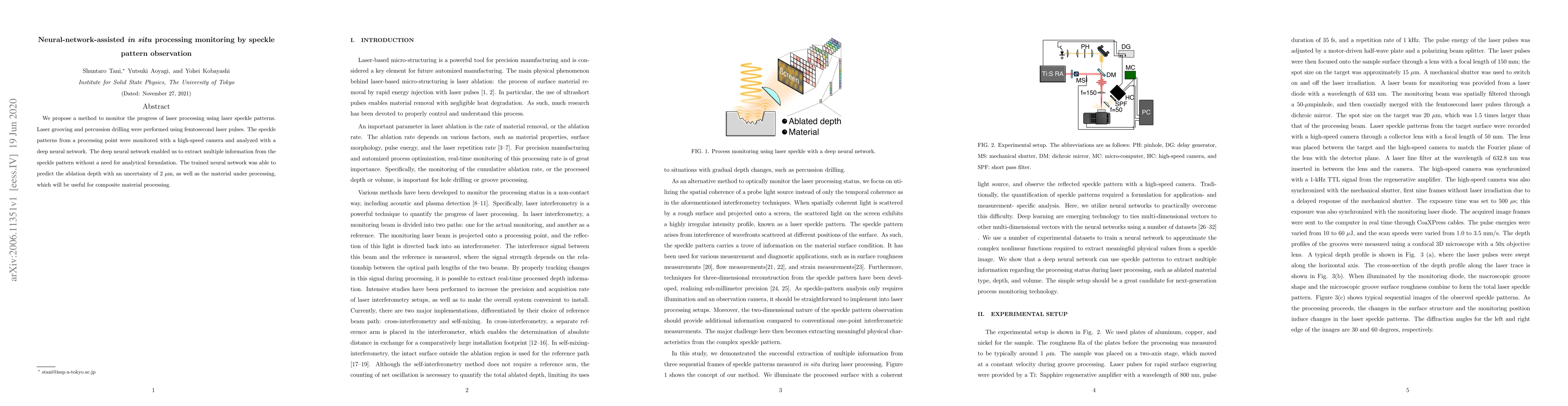 Thumbnail for Neural-network-assisted in situ processing monitoring by speckle pattern
  observation