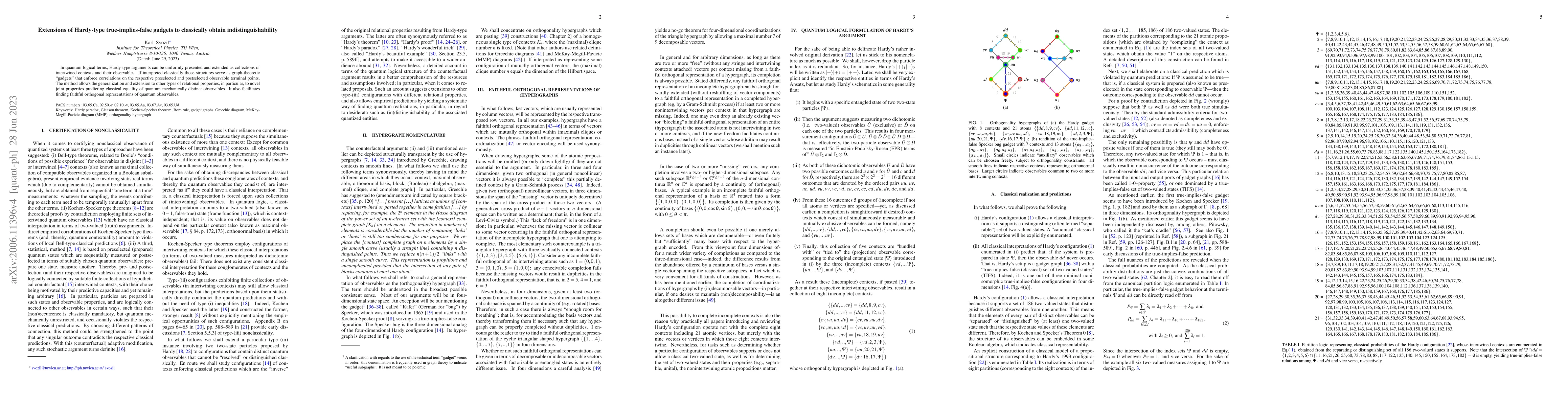 Thumbnail for Extensions of Hardy-type true-implies-false gadgets to classically
  obtain indistinguishability