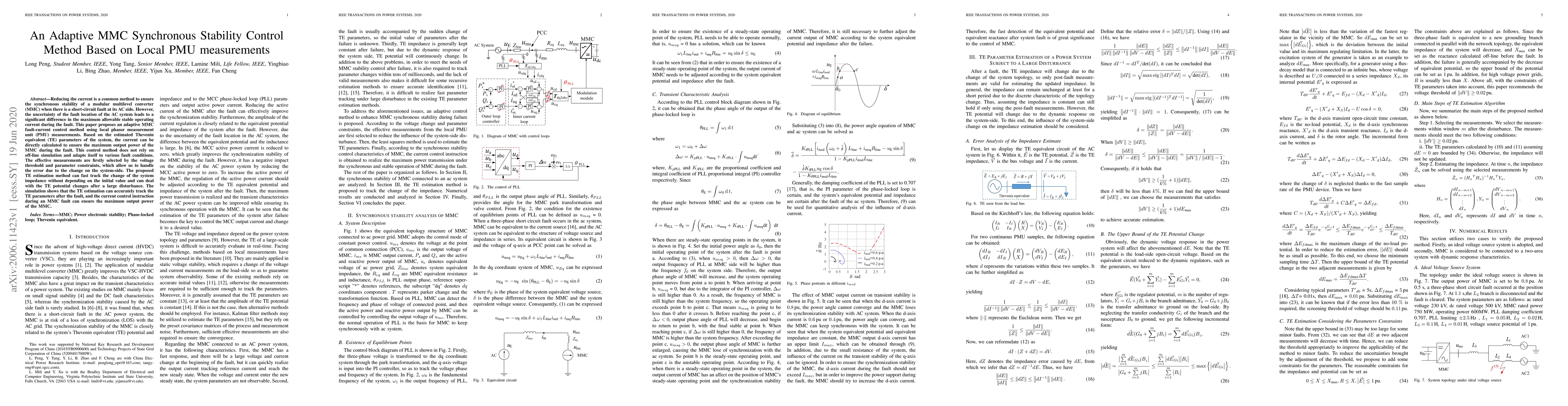 Thumbnail for An Adaptive MMC Synchronous Stability Control Method Based on Local PMU
  measurements