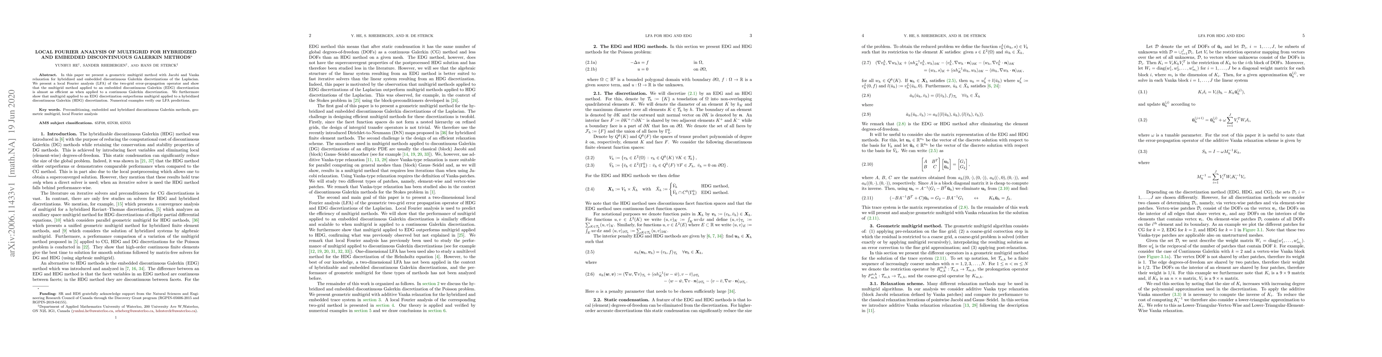Thumbnail for Local Fourier analysis of multigrid for hybridized and embedded
  discontinuous Galerkin methods