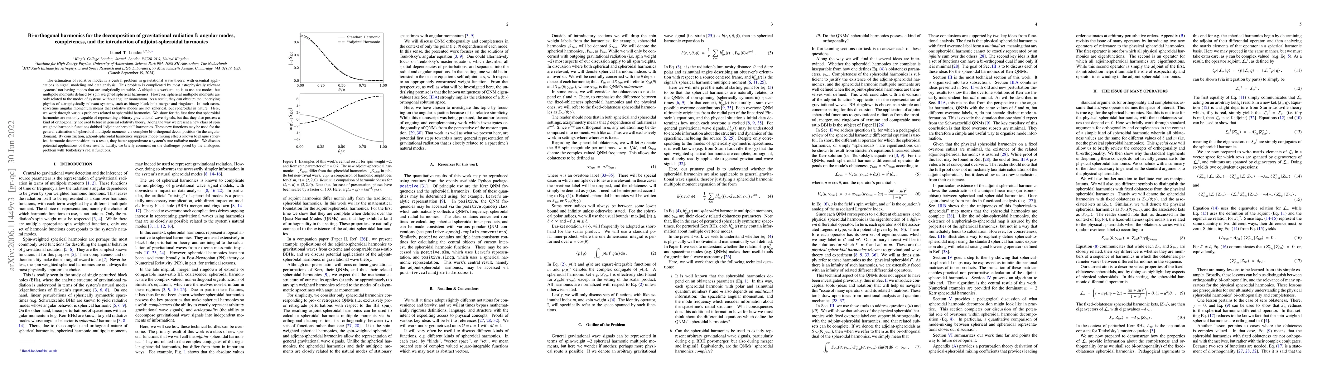 Thumbnail for Bi-orthogonal harmonics for the decomposition of gravitational radiation
  I: angular modes, completeness, and the introduction of adjoint-spheroidal
  harmonics