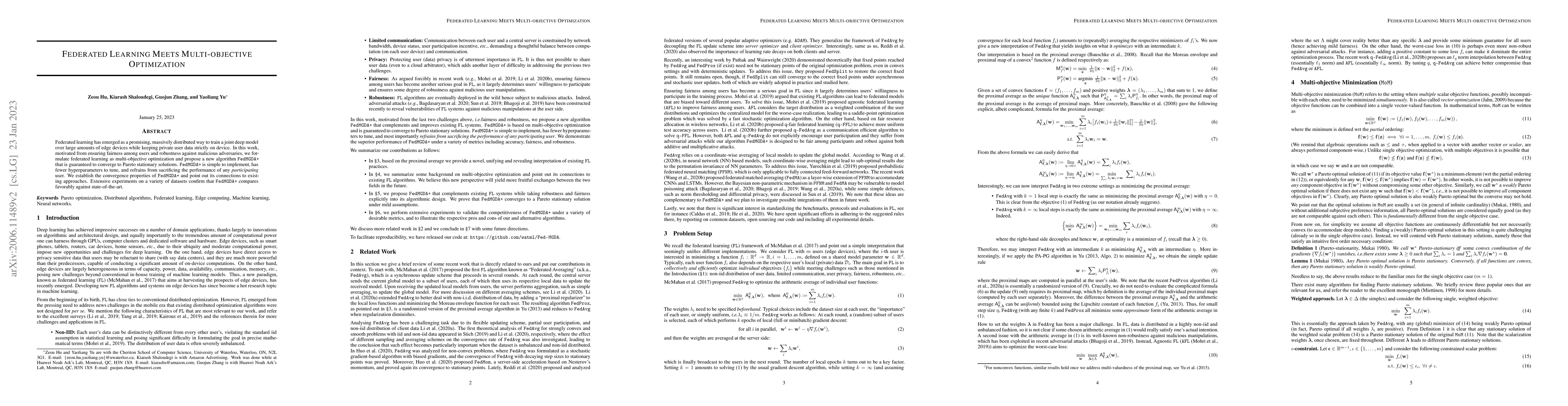 Thumbnail for Federated Learning Meets Multi-objective Optimization