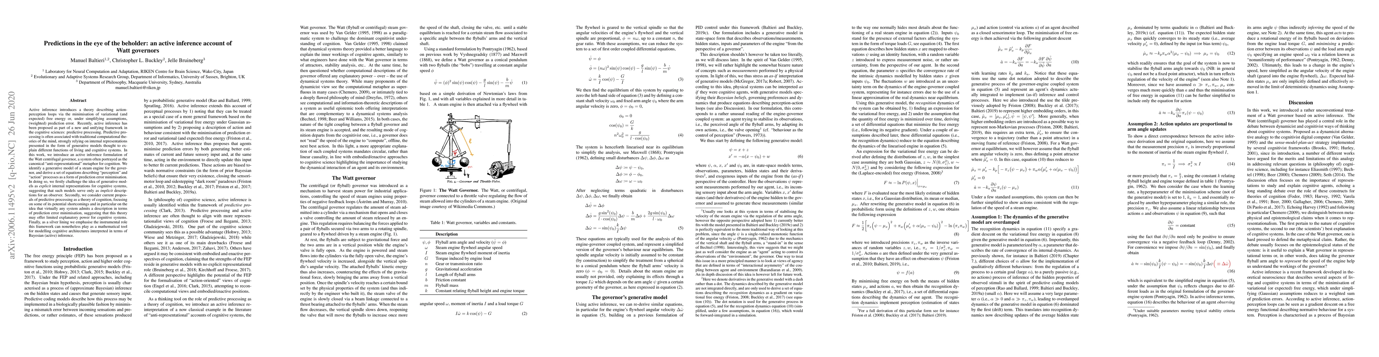 Thumbnail for Predictions in the eye of the beholder: an active inference account of
  Watt governors