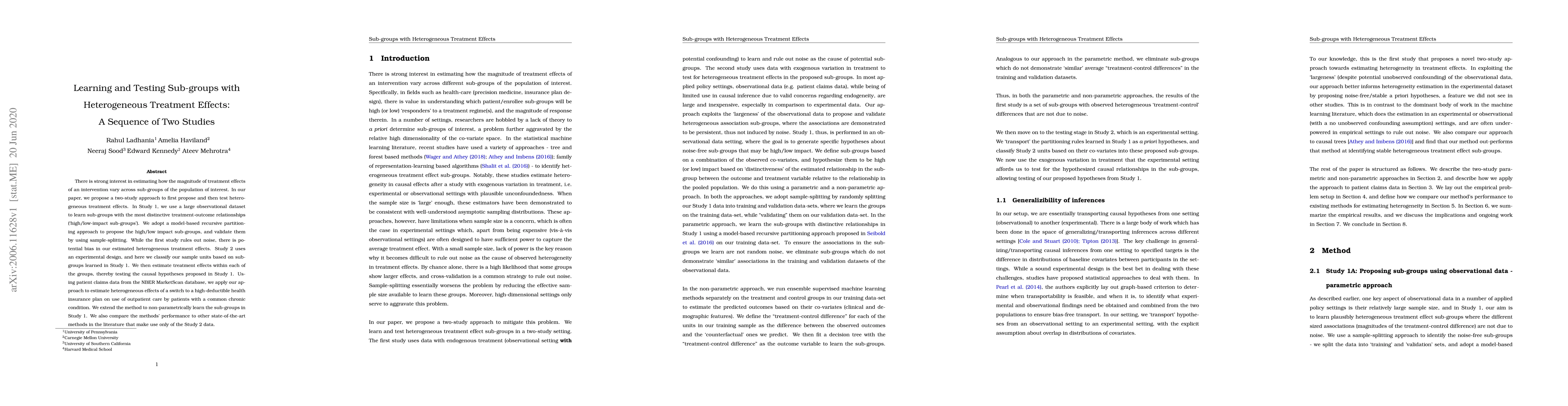 Thumbnail for Learning and Testing Sub-groups with Heterogeneous Treatment Effects:A
  Sequence of Two Studies