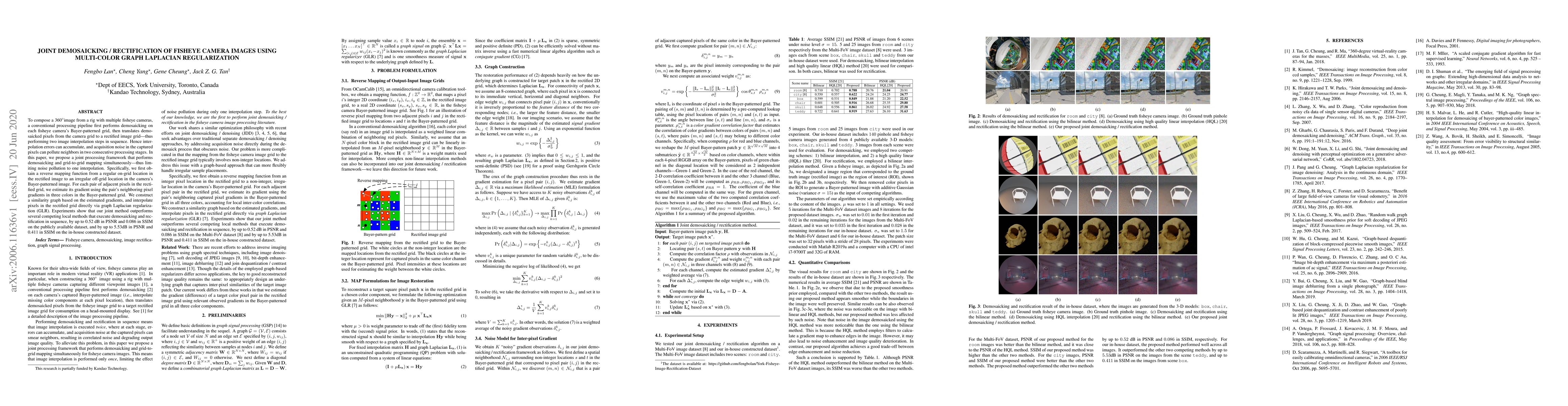 Thumbnail for Joint Demosaicking / Rectification of Fisheye Camera Images using
  Multi-color Graph Laplacian Regularization