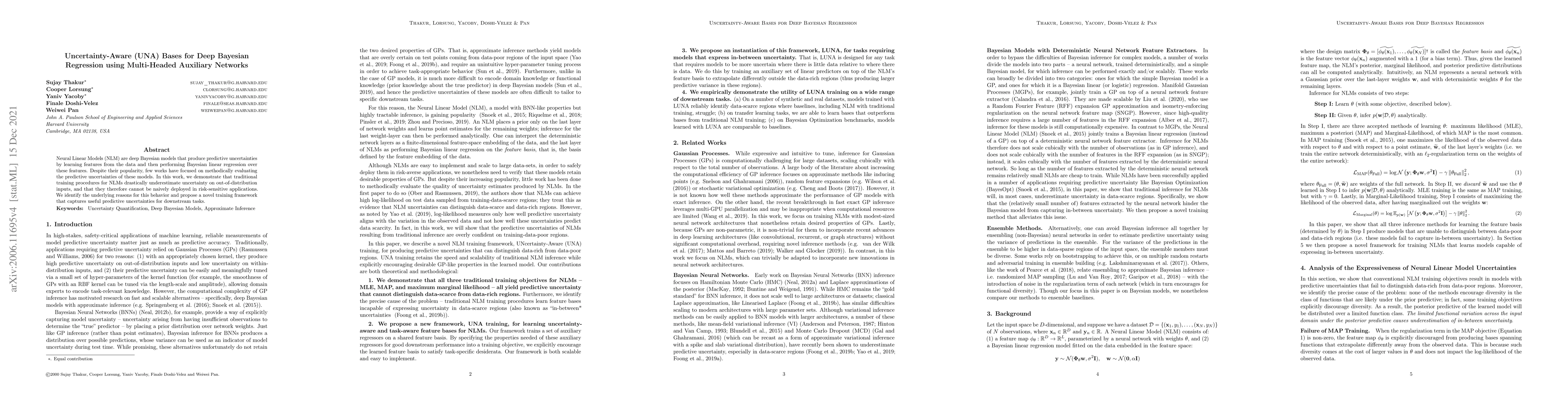 Thumbnail for Uncertainty-Aware (UNA) Bases for Deep Bayesian Regression Using
  Multi-Headed Auxiliary Networks