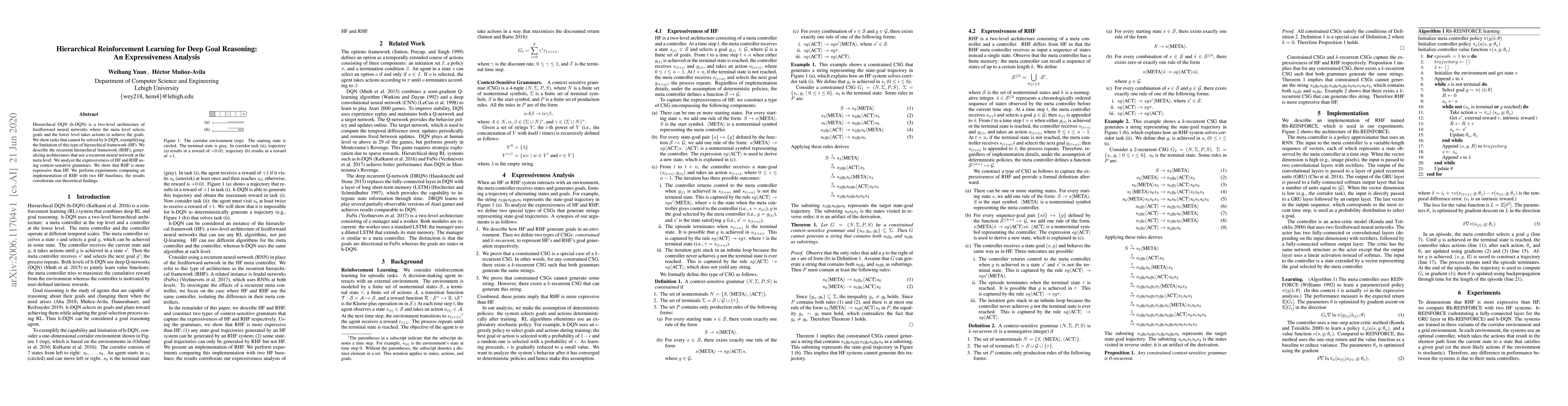 Thumbnail for Hierarchical Reinforcement Learning for Deep Goal Reasoning: An
  Expressiveness Analysis