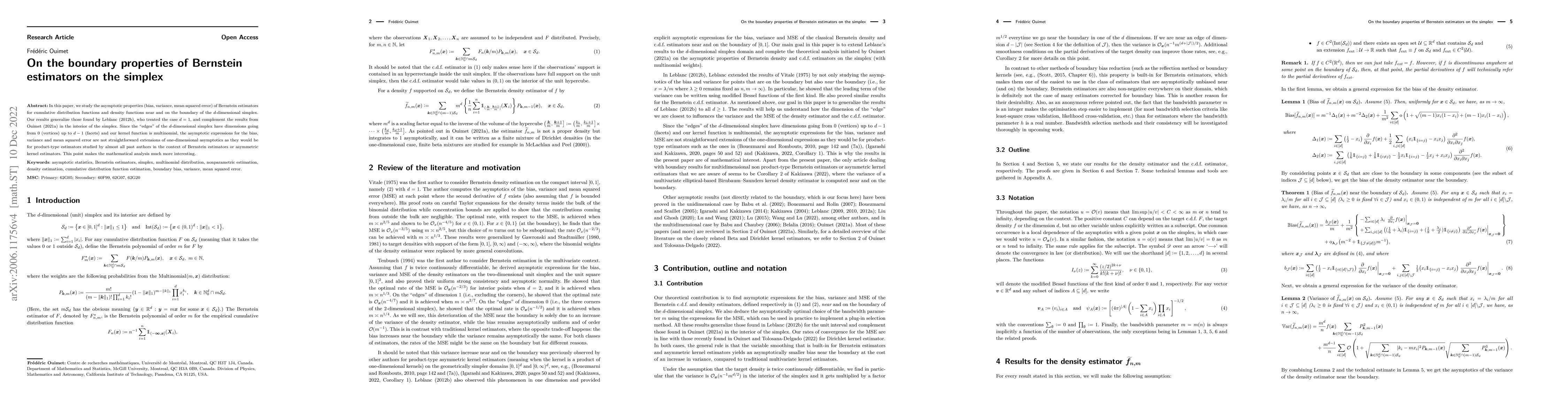 Thumbnail for On the boundary properties of Bernstein estimators on the simplex