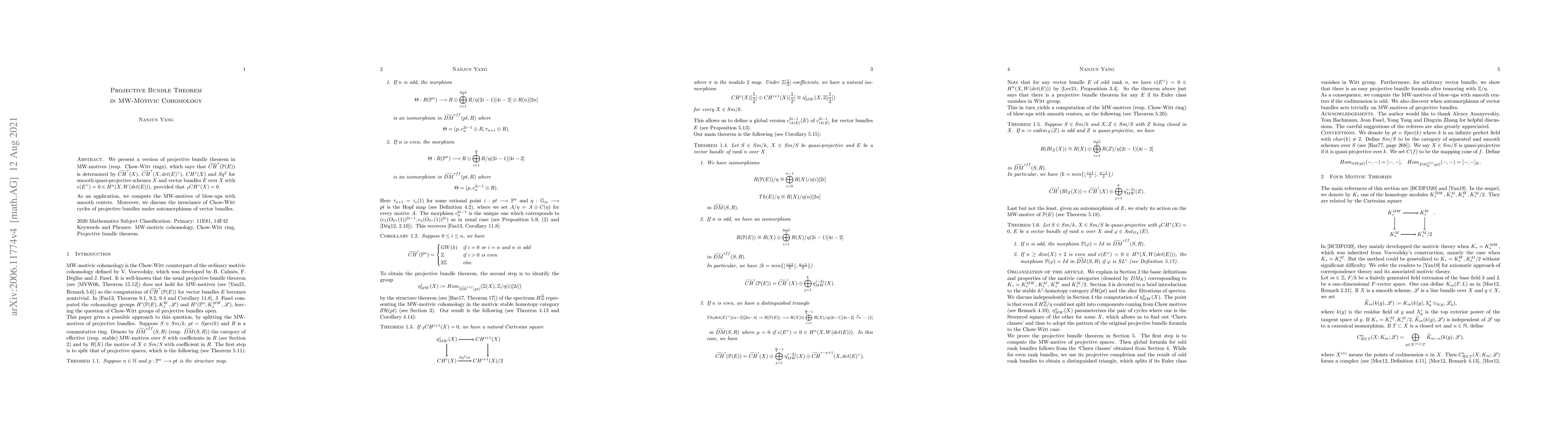 Thumbnail for Projective Bundle Theorem in MW-Motivic Cohomology