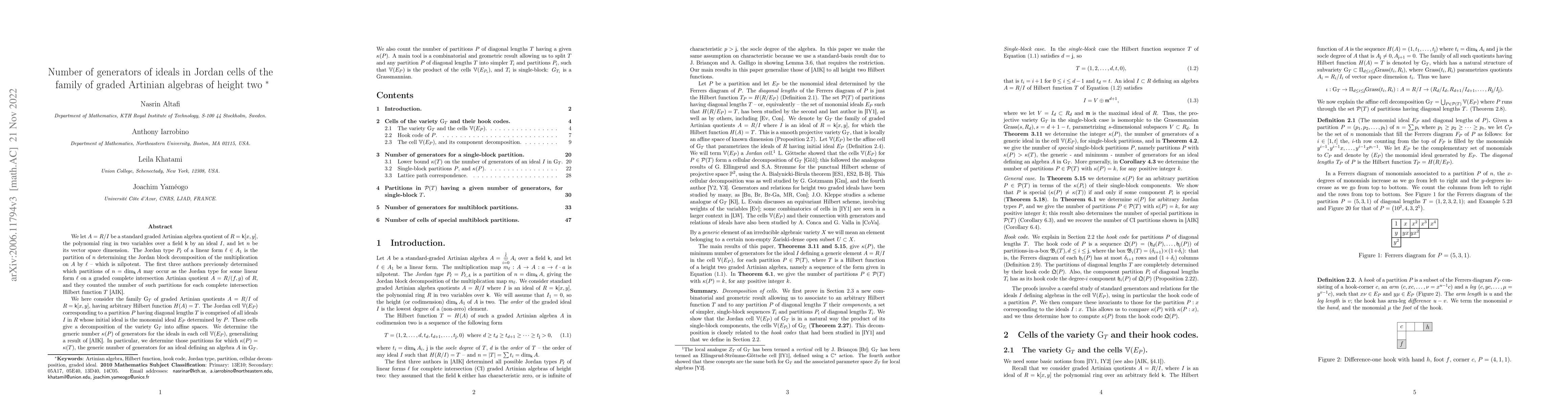 Thumbnail for Number of generators of ideals in Jordan cells of the family of graded
  Artinian algebras of height two
