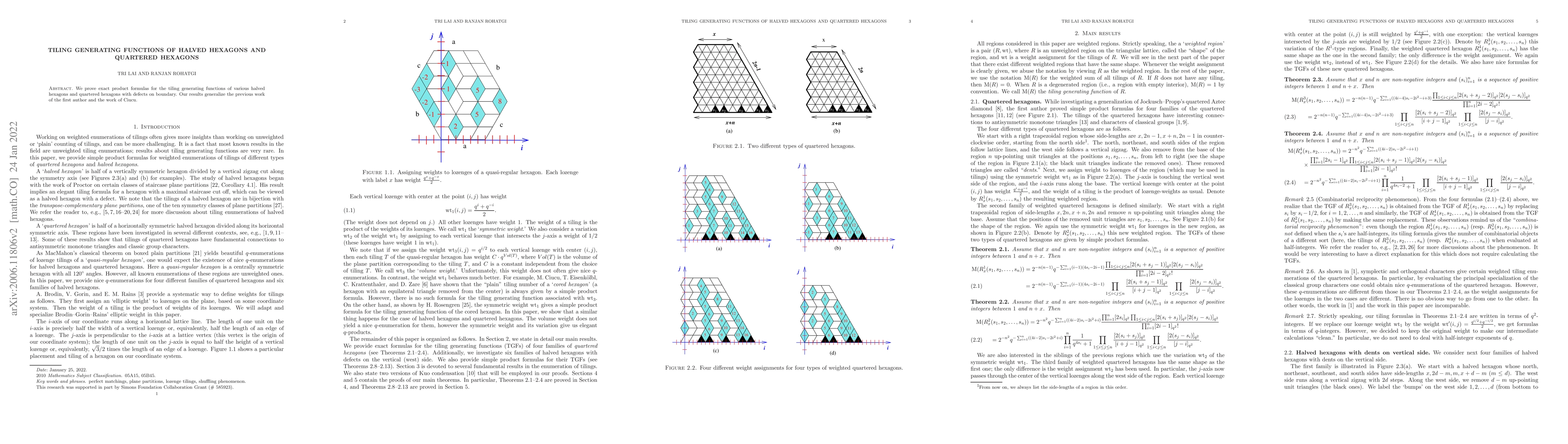 Thumbnail for Tiling generating functions of halved hexagons and quartered hexagons
