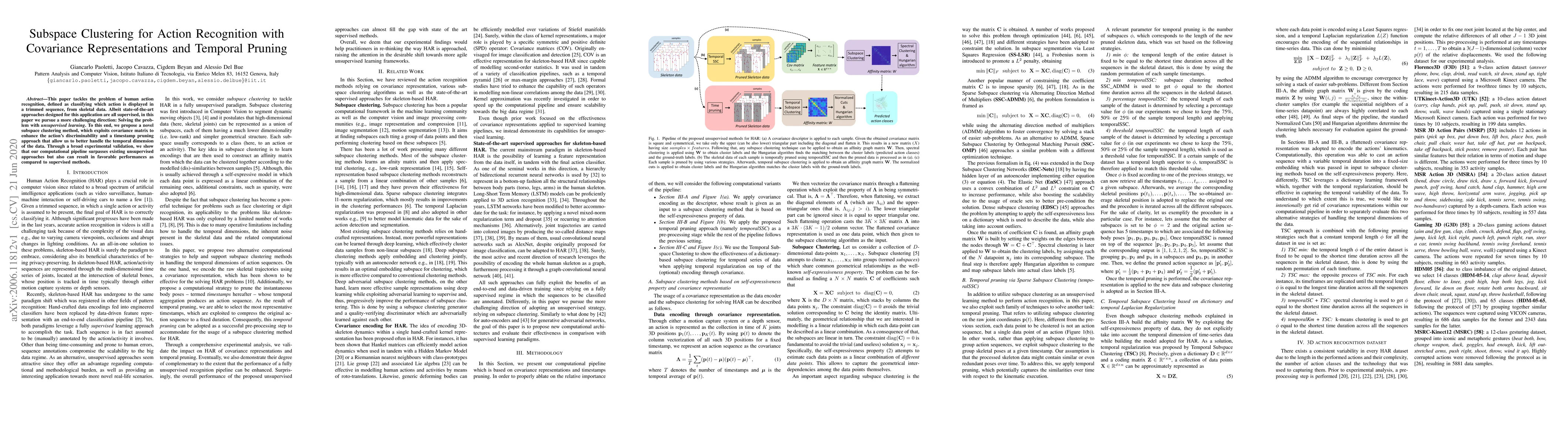 Thumbnail for Subspace Clustering for Action Recognition with Covariance
  Representations and Temporal Pruning