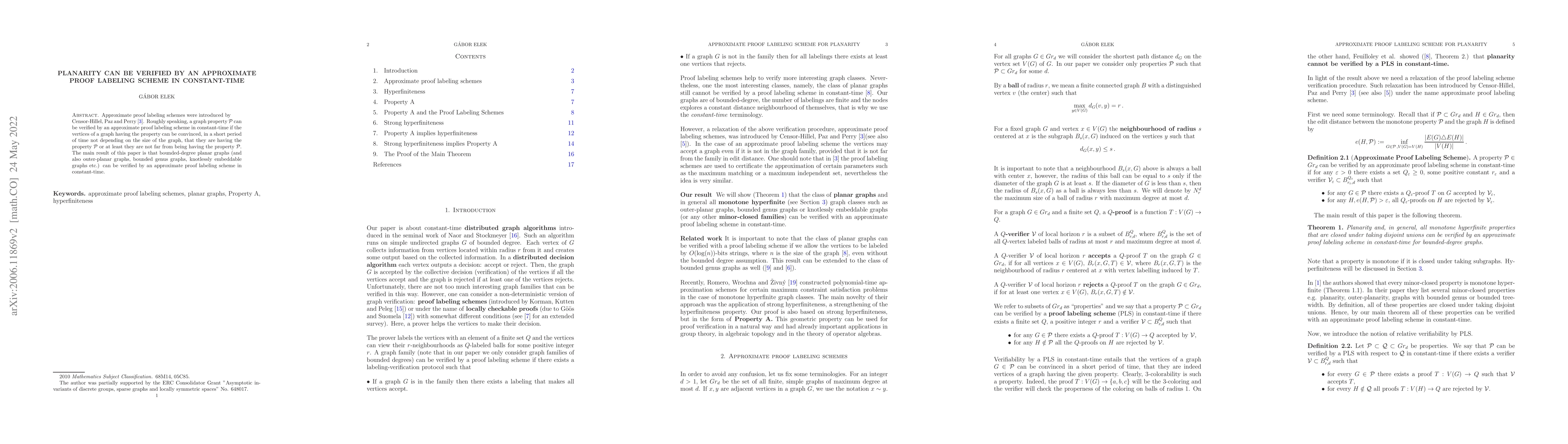 Thumbnail for Planarity can be Verified by an Approximate Proof Labeling Scheme in
  Constant-Time