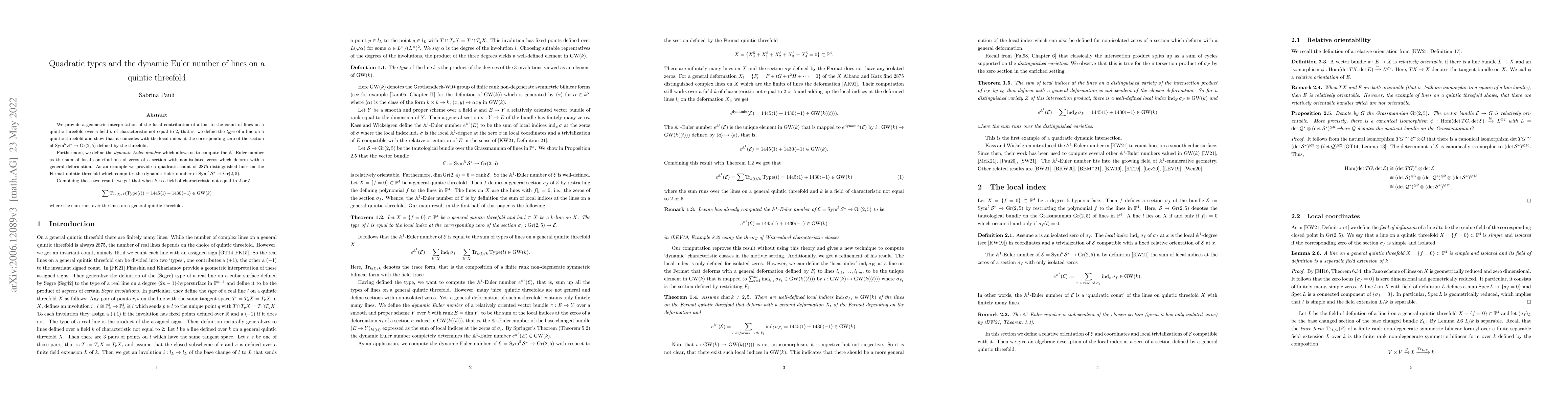 Thumbnail for Quadratic types and the dynamic Euler number of lines on a quintic
  threefold
