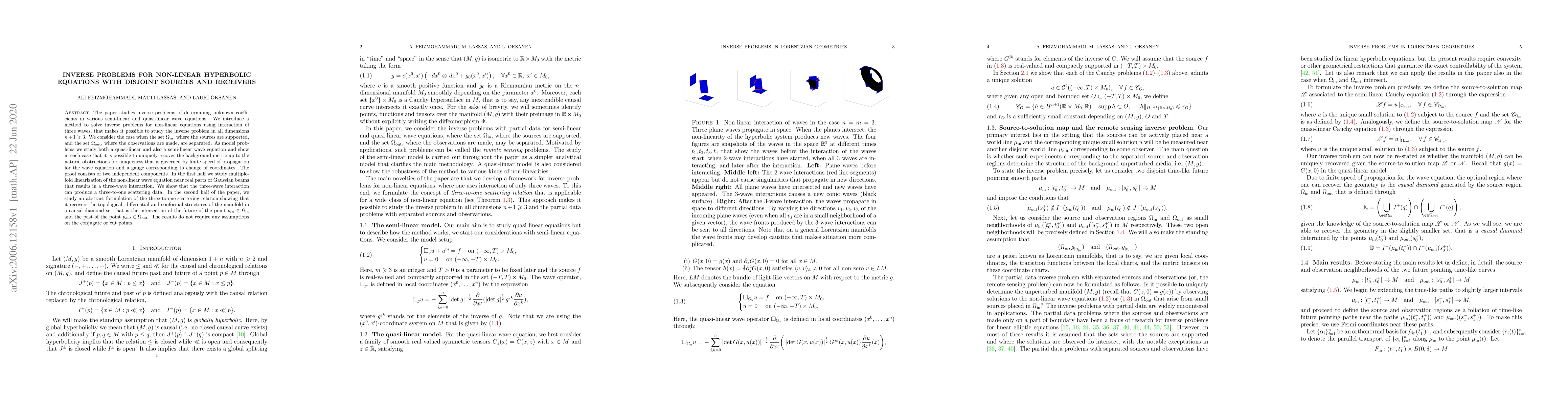 Thumbnail for Inverse problems for non-linear hyperbolic equations with disjoint
  sources and receivers