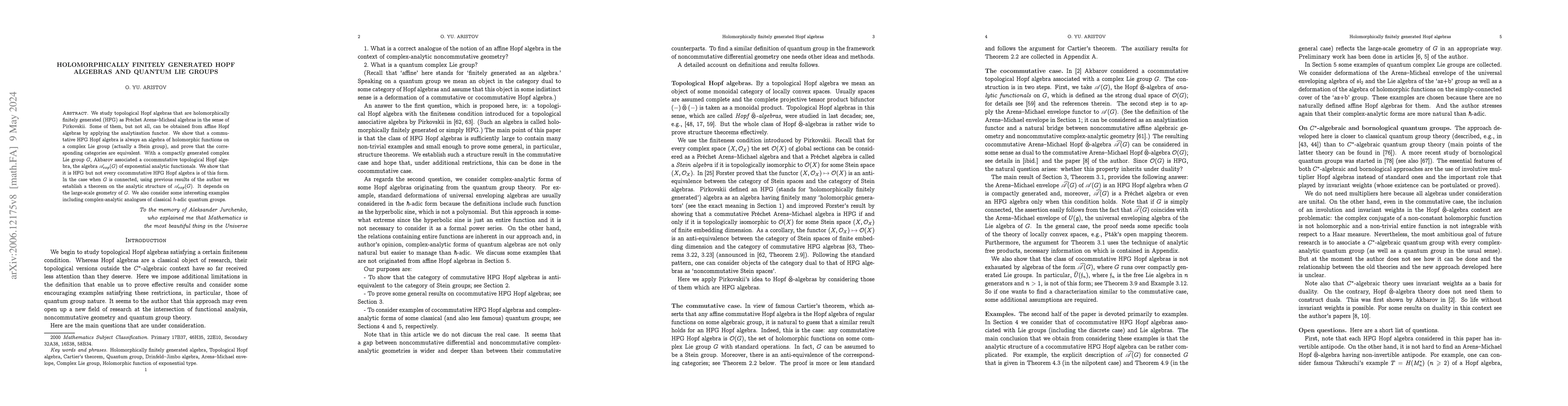 Thumbnail for Holomorphically finitely generated Hopf algebras and quantum Lie groups