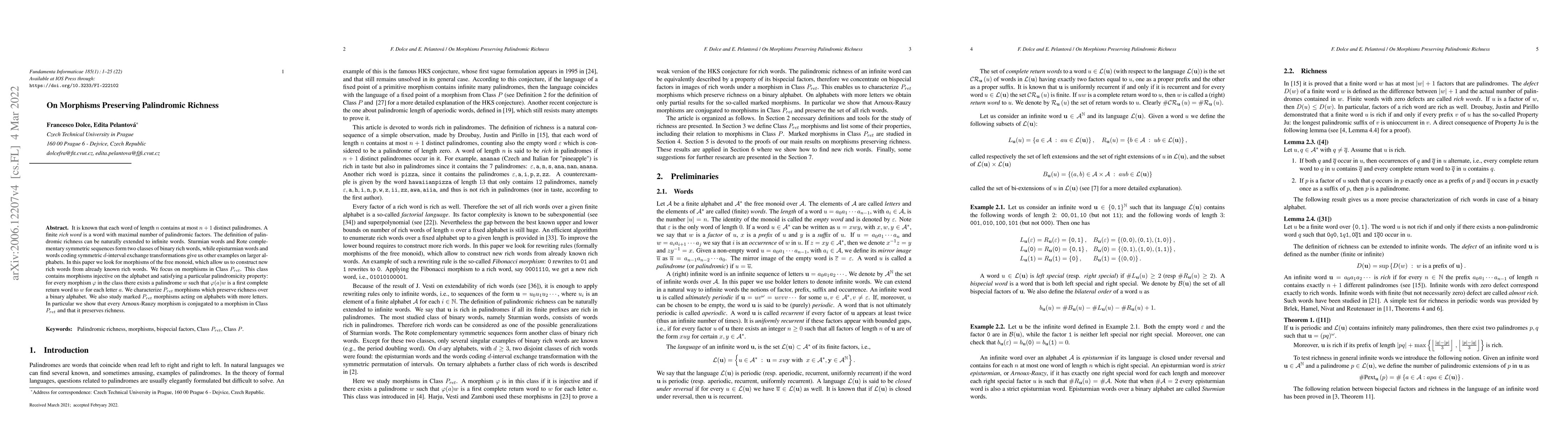 Thumbnail for On morphisms preserving palindromic richness