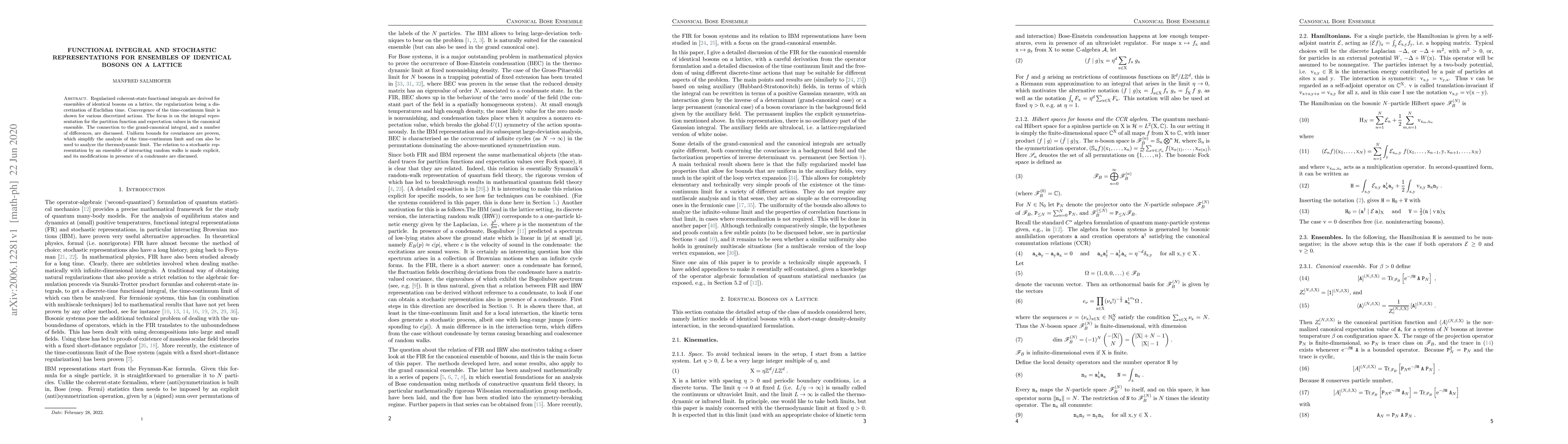 Thumbnail for Functional Integral and Stochastic Representations for Ensembles of
  Identical Bosons on a Lattice
