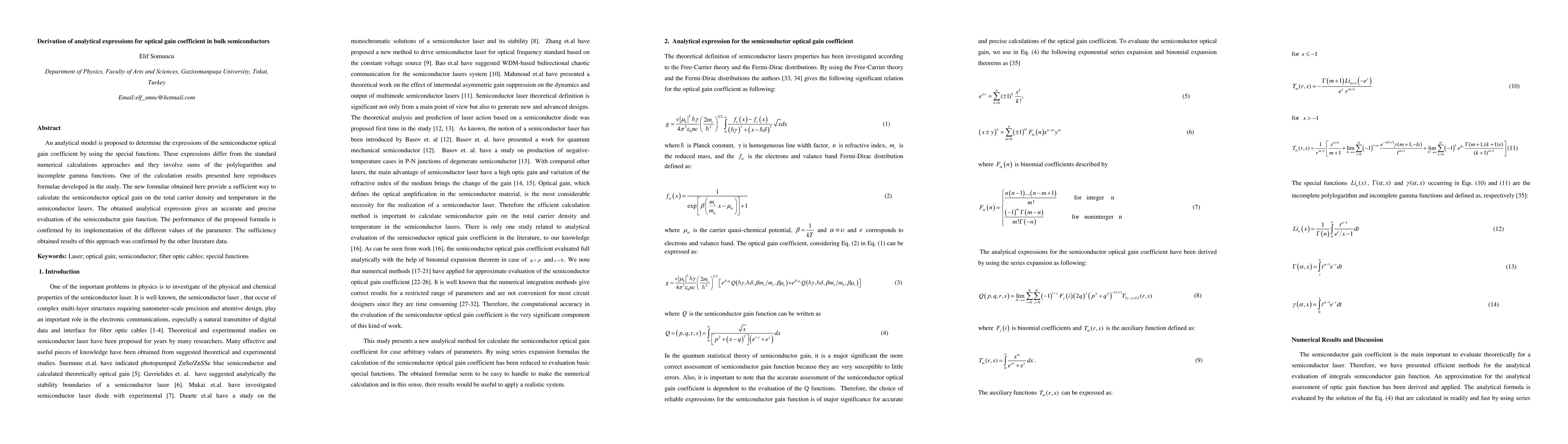 Thumbnail for Derivation of analytical expressions for optical gain coefficient in
  bulk semiconductors