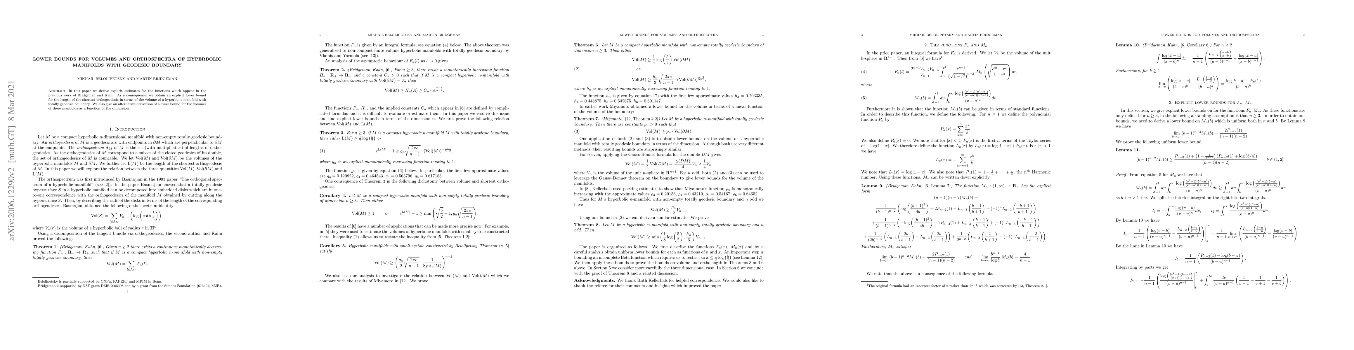 Thumbnail for Lower bounds for volumes and orthospectra of hyperbolic manifolds with
  geodesic boundary