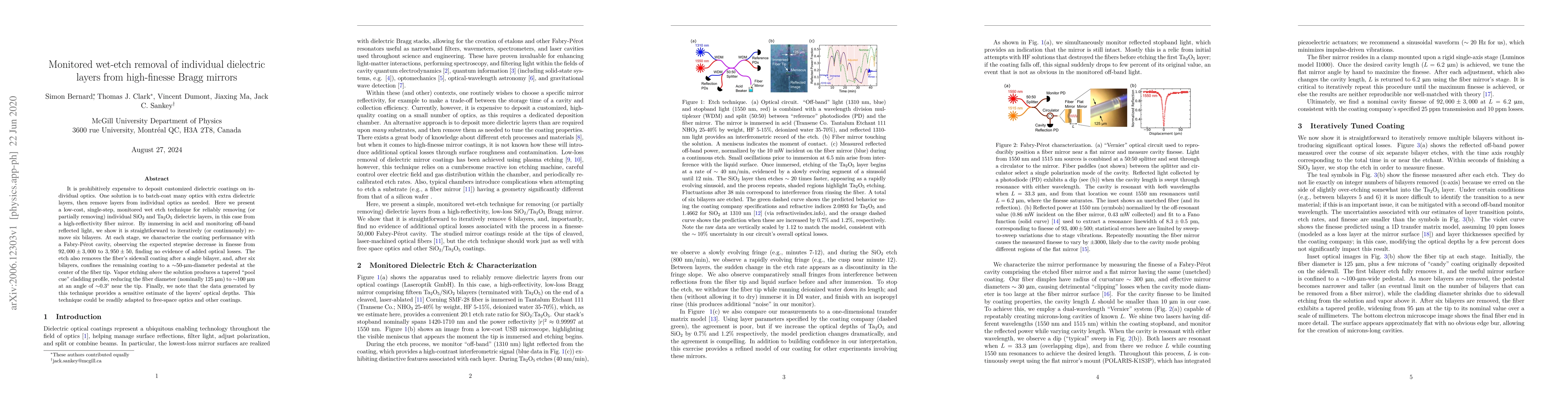 Thumbnail for Monitored wet-etch removal of individual dielectric layers from
  high-finesse Bragg mirrors
