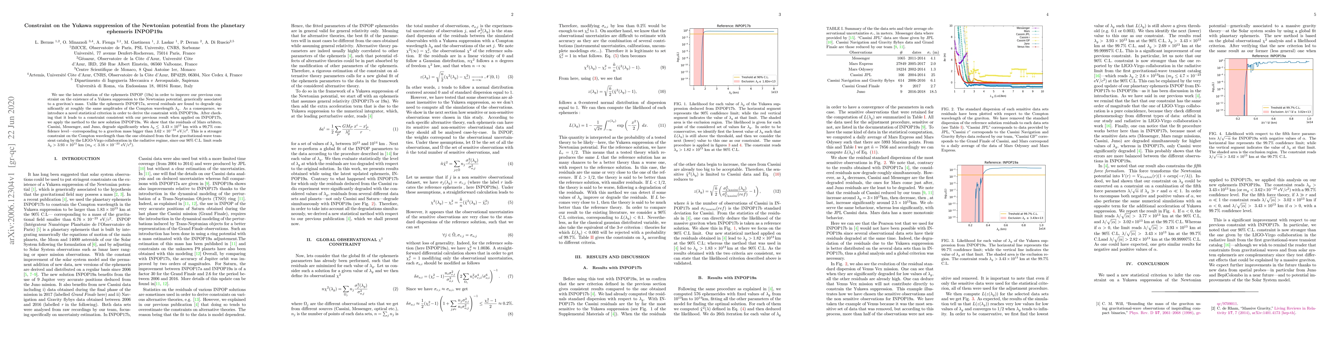 Thumbnail for Constraint on the Yukawa suppression of the Newtonian potential from the
  planetary ephemeris INPOP19a