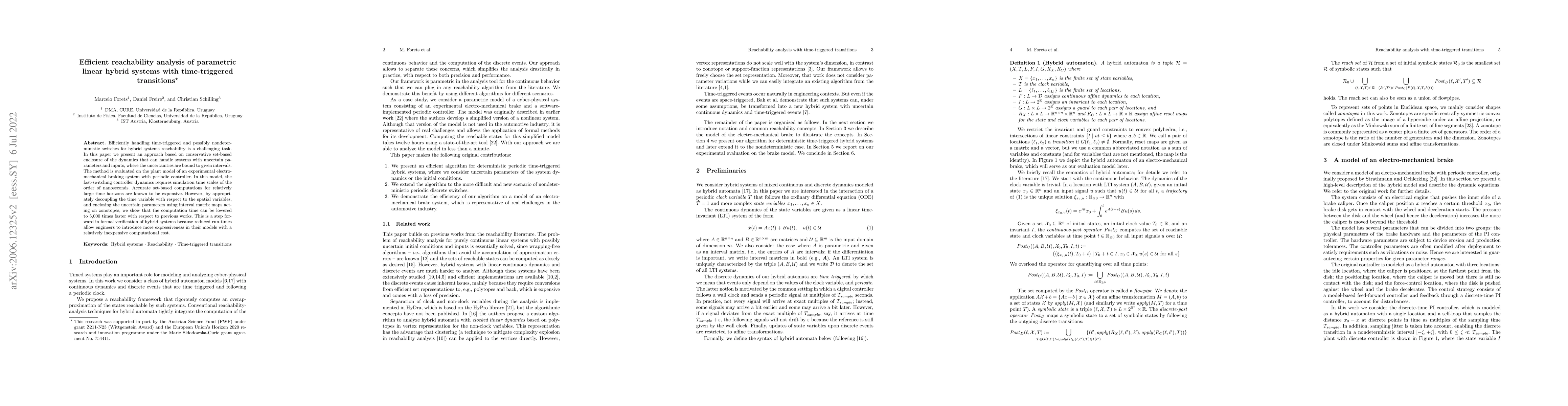 Thumbnail for Efficient reachability analysis of parametric linear hybrid systems with
  time-triggered transitions