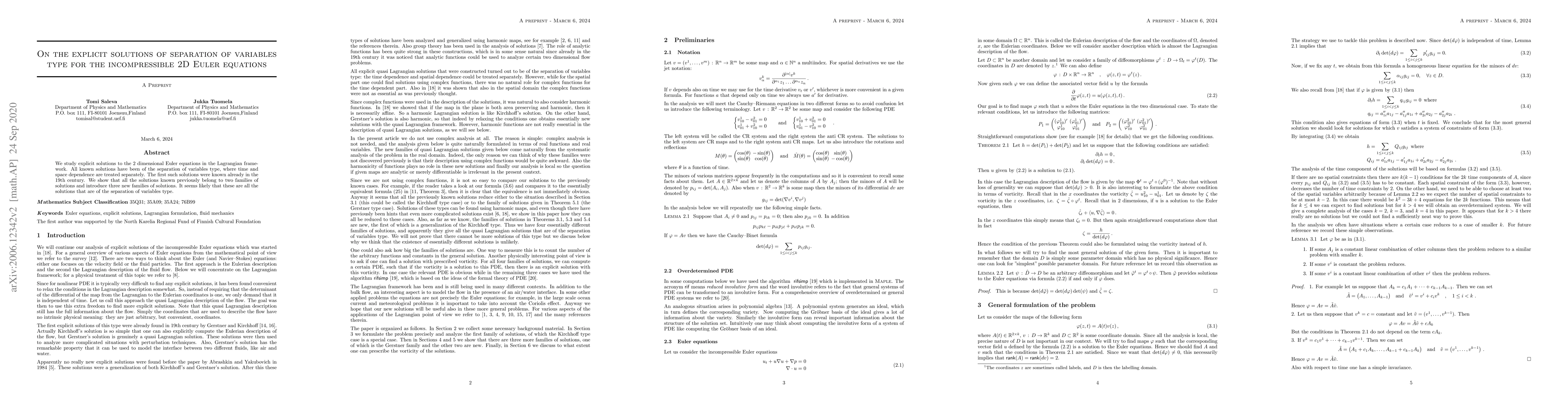 Thumbnail for On the explicit solutions of separation of variables type for the
  incompressible 2D Euler equations