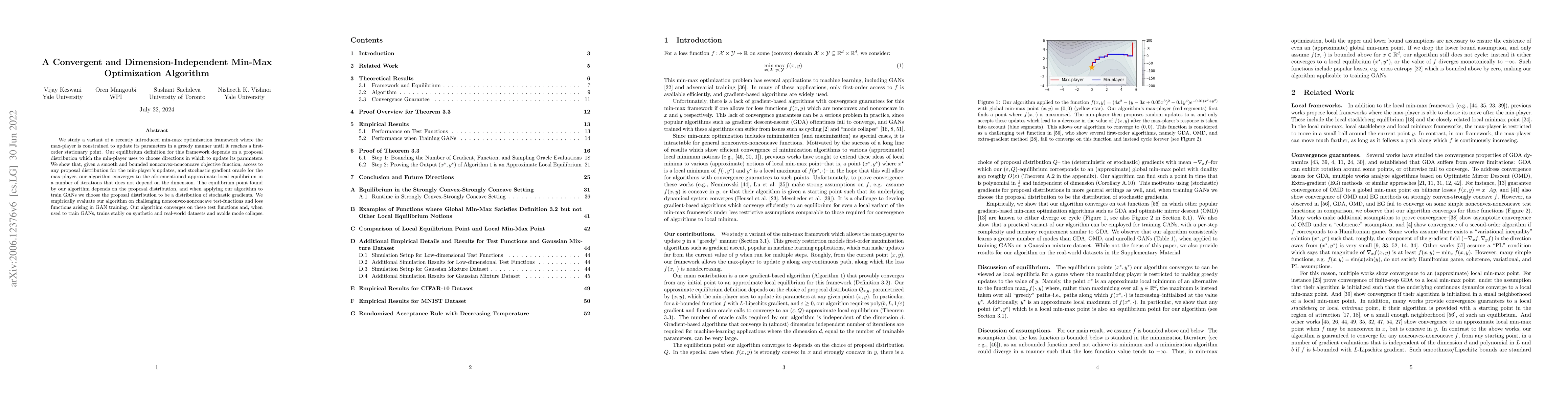 Thumbnail for A Convergent and Dimension-Independent Min-Max Optimization Algorithm