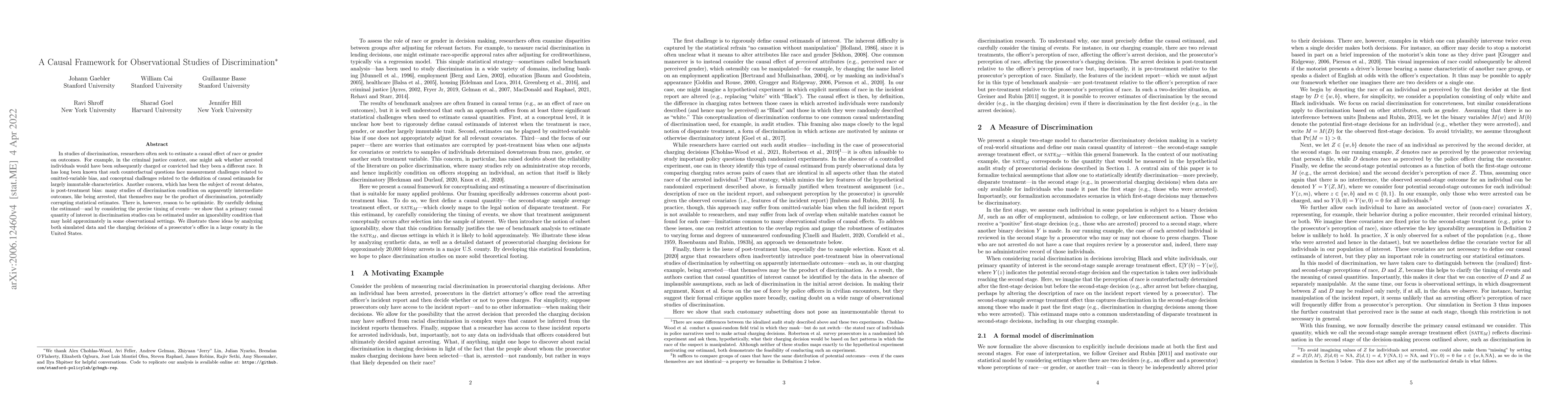 Thumbnail for A Causal Framework for Observational Studies of Discrimination