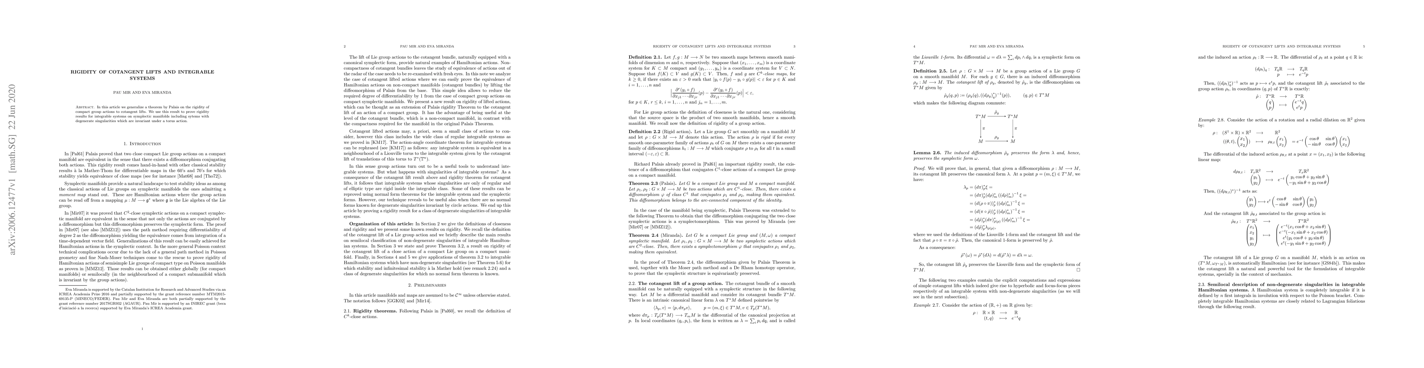 Thumbnail for Rigidity of cotangent lifts and integrable systems