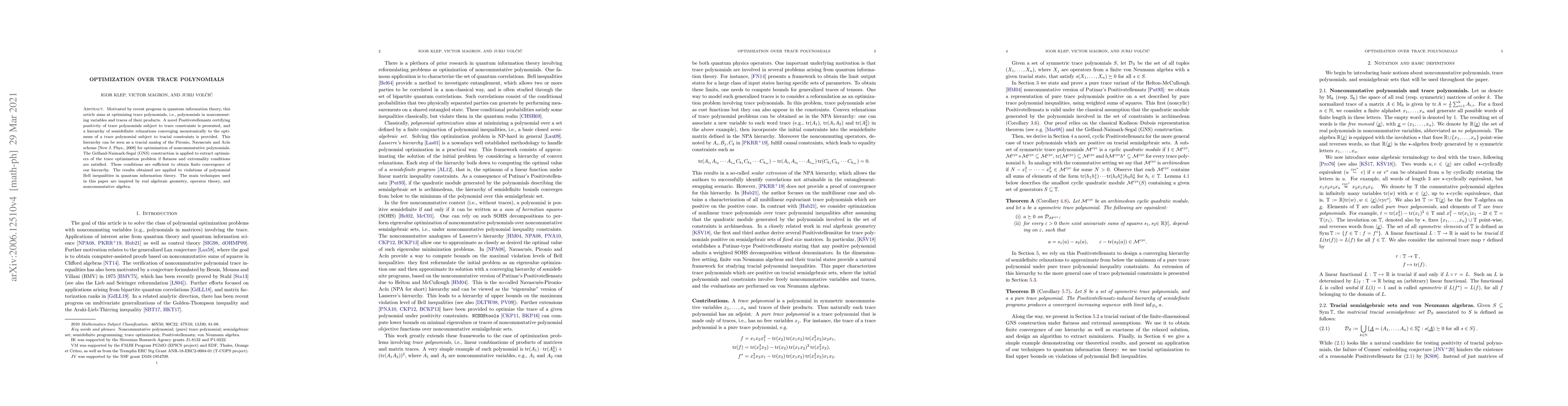 Thumbnail for Optimization over trace polynomials