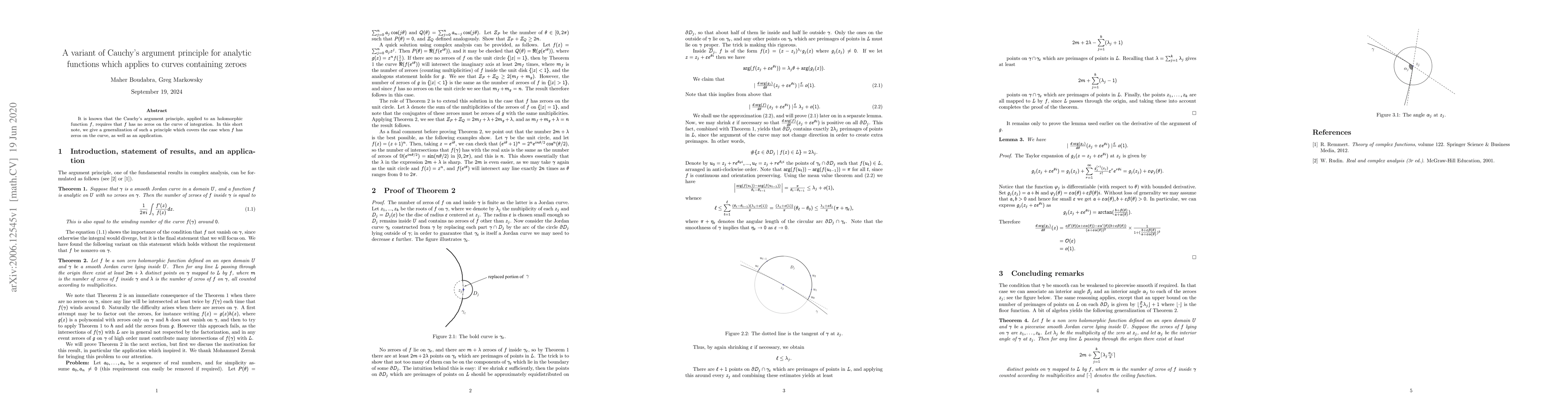 Thumbnail for A variant of Cauchy's argument principle for analytic functions which
  applies to curves containing zeroes