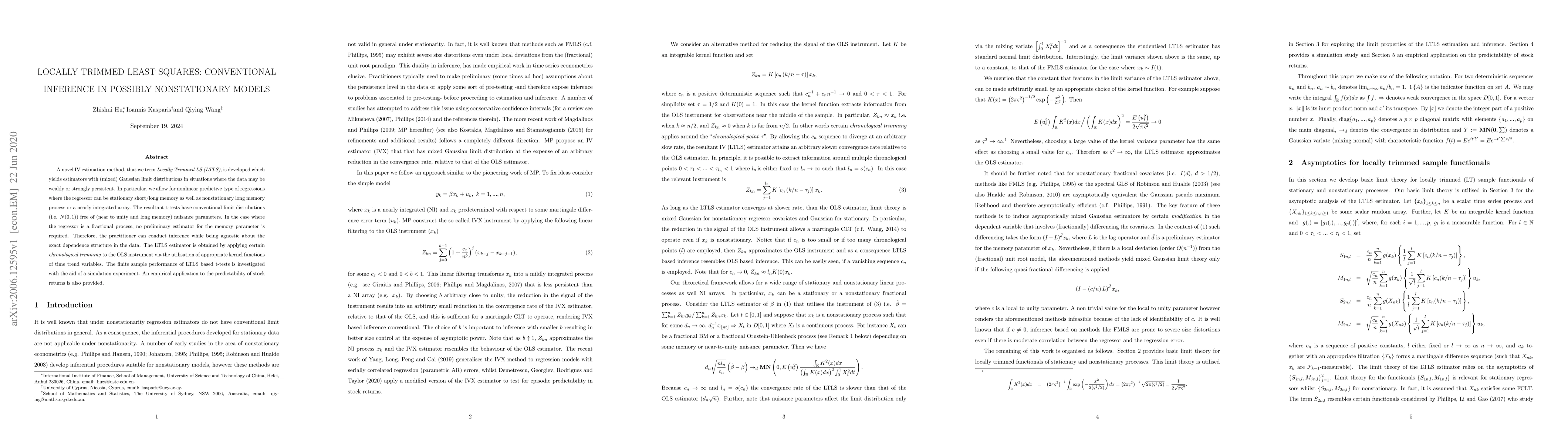 Thumbnail for Locally trimmed least squares: conventional inference in possibly
  nonstationary models