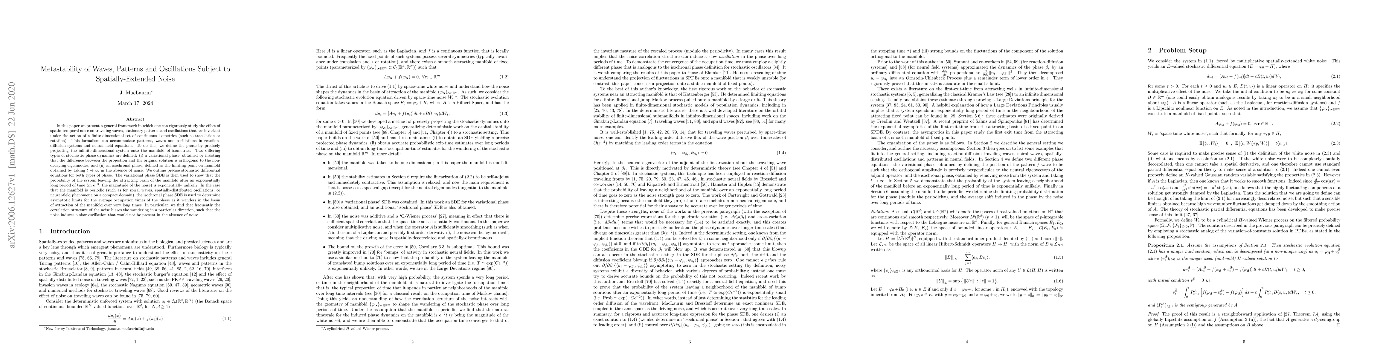 Thumbnail for Metastability of Waves and Patterns Subject to Spatially-Extended Noise