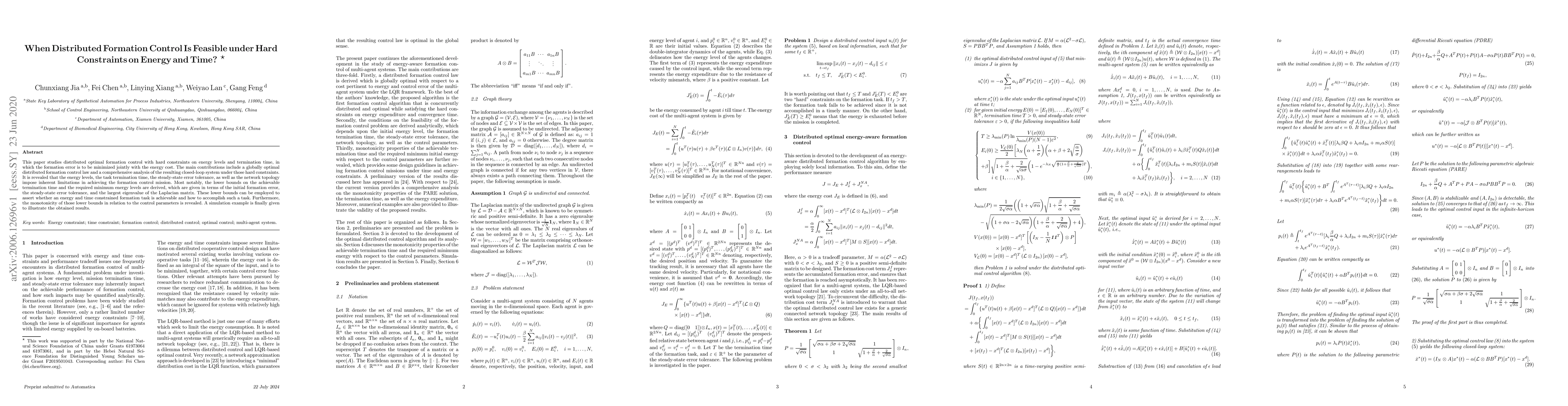 Thumbnail for When Distributed Formation Control Is Feasible under Hard Constraints on
  Energy and Time?