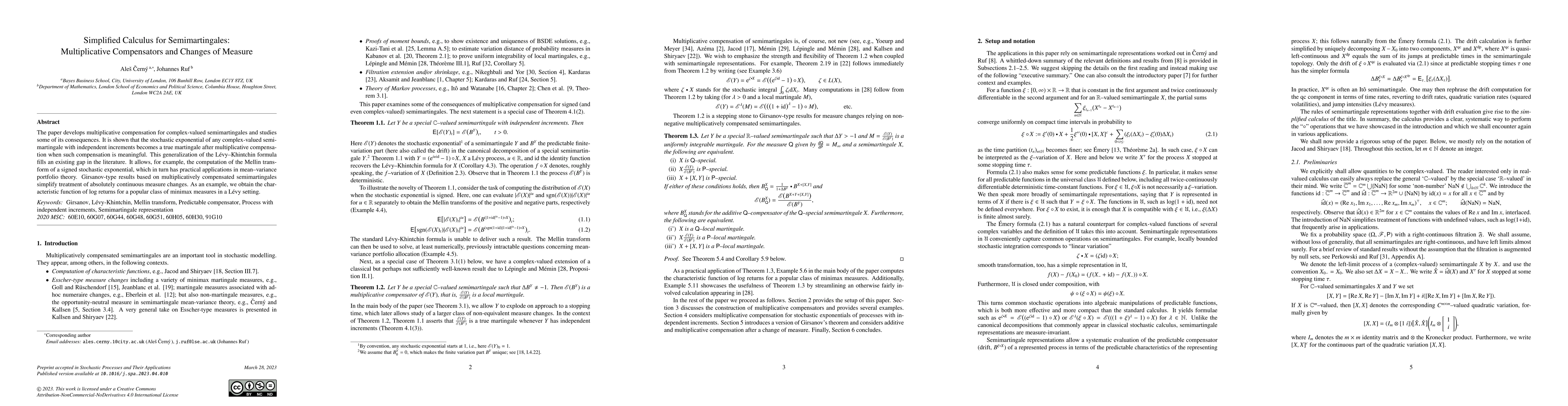 Thumbnail for Simplified calculus for semimartingales: Multiplicative compensators and
  changes of measure