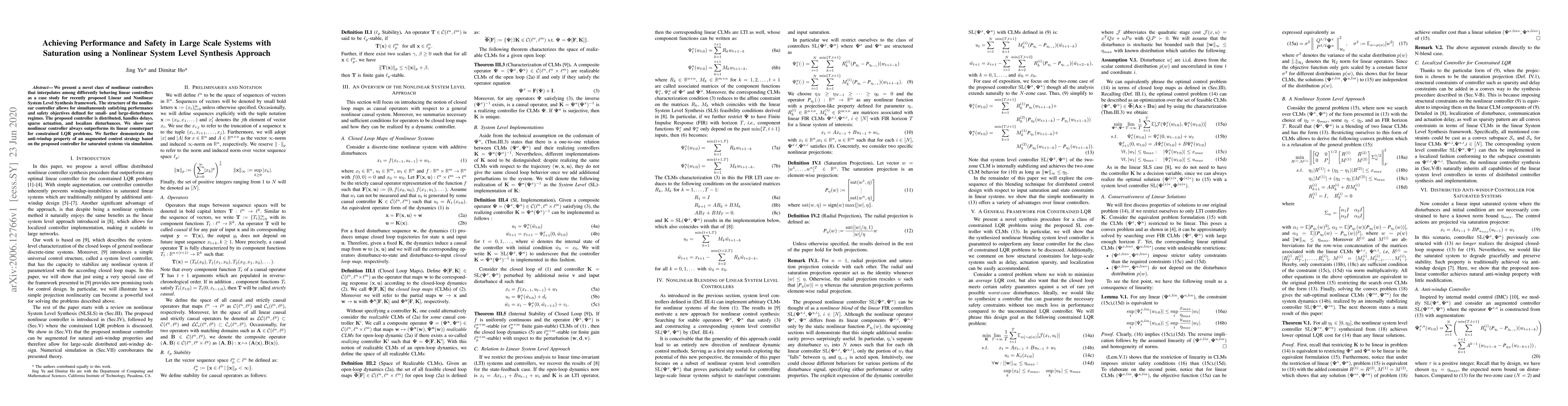 Thumbnail for Achieving Performance and Safety in Large Scale Systems with Saturation
  using a Nonlinear System Level Synthesis Approach