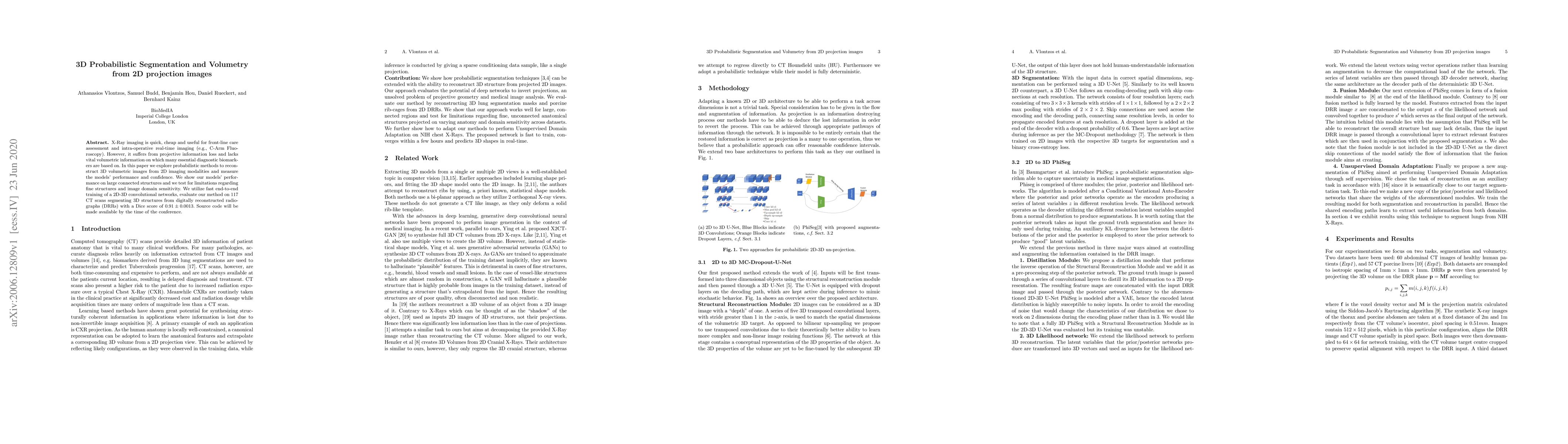 Thumbnail for 3D Probabilistic Segmentation and Volumetry from 2D projection images