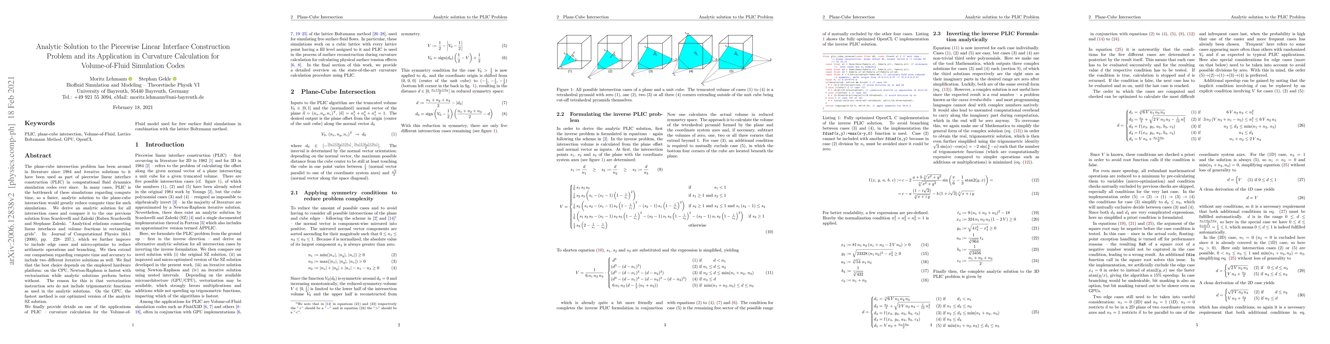 Thumbnail for Analytic Solution to the Piecewise Linear Interface Construction Problem
  and its Application in Curvature Calculation for Volume-of-Fluid Simulation
  Codes