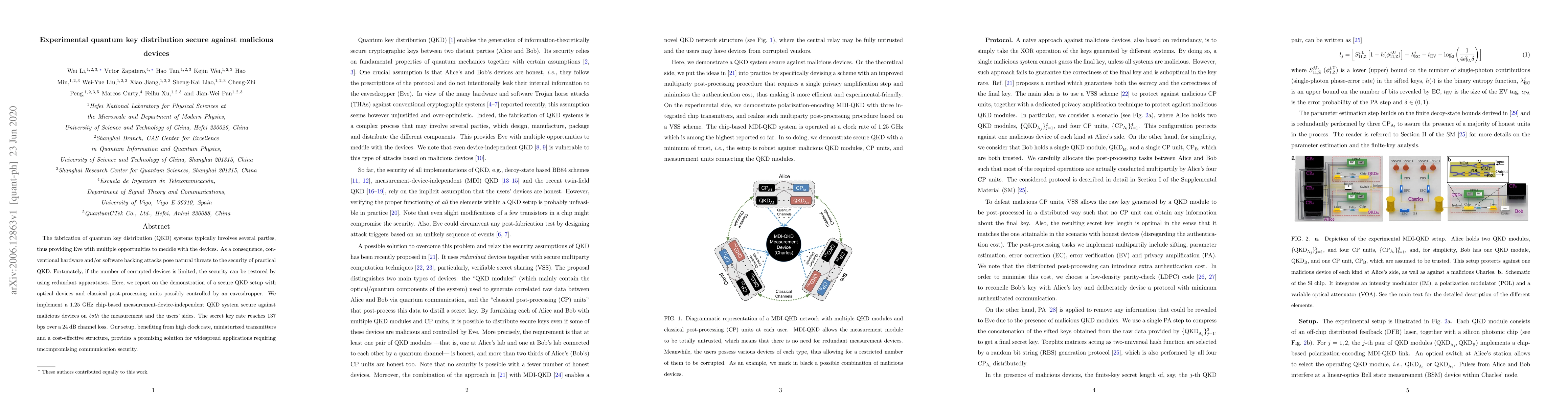 Thumbnail for Experimental quantum key distribution secure against malicious devices