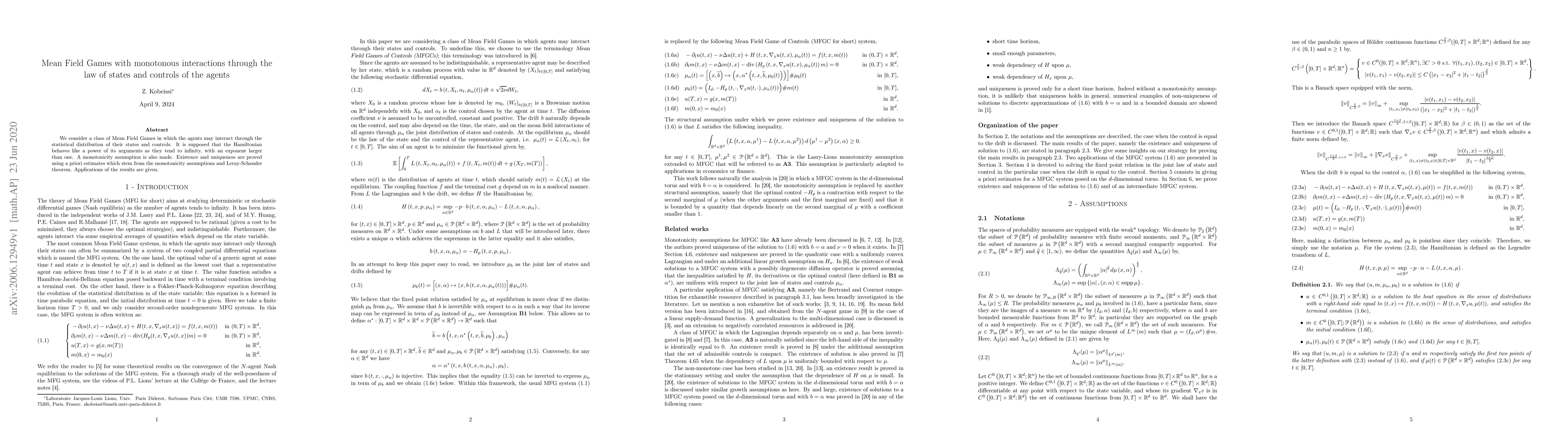 Thumbnail for Mean Field Games with monotonous interactions through the law of states
  and controls of the agents