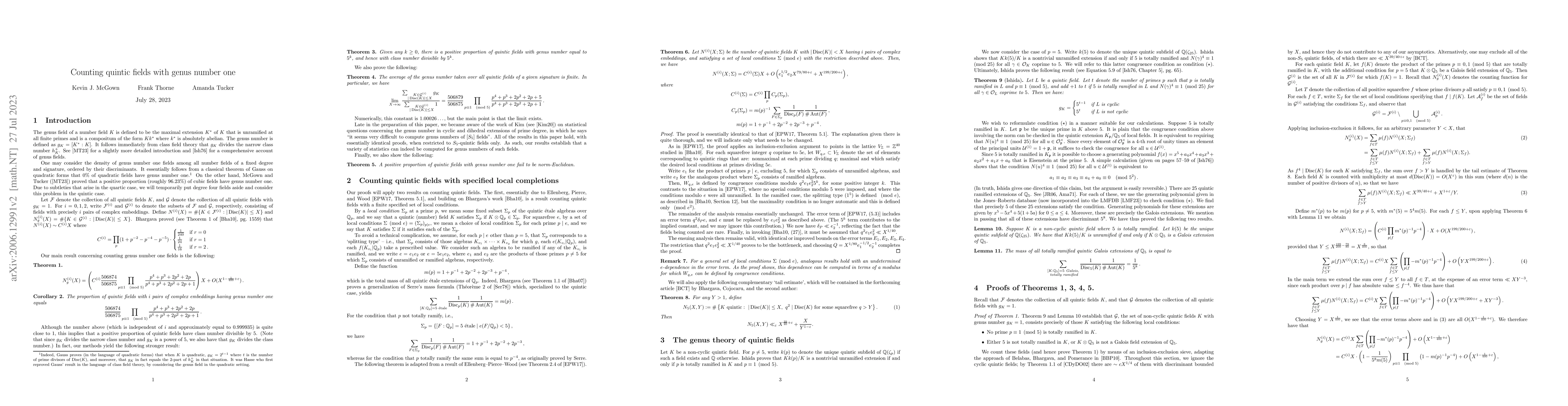 Thumbnail for Counting quintic fields with genus number one